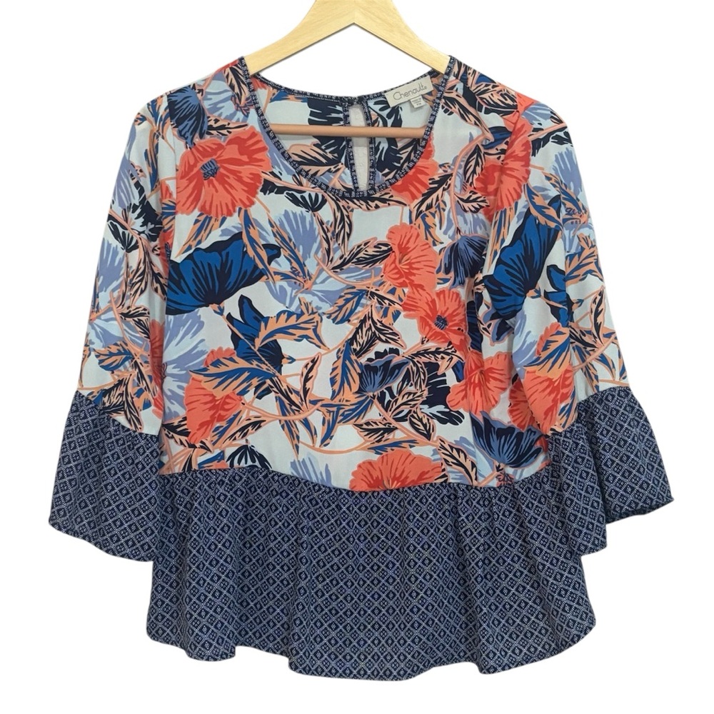 Last Chance 🚨 Chenault Floral Print Women's Top with bell sleeves